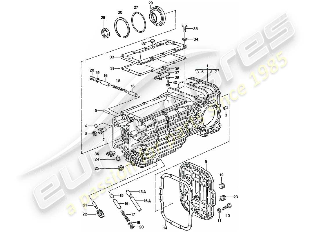 porsche 928 (1985) replacement transmission - transmission case - manual gearbox part diagram