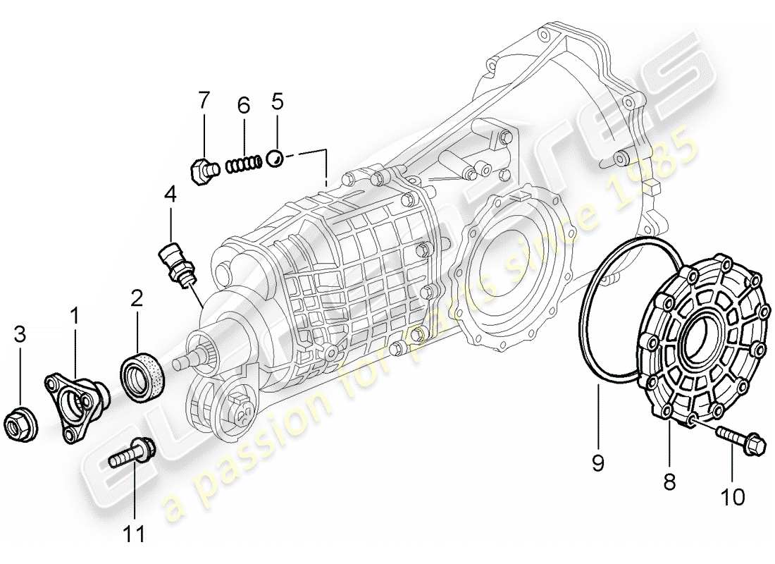 porsche 2005 (996 turbo / gt2) gear housing - transmission cover part diagram