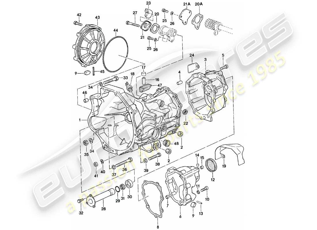 porsche 1984 (924) replacement transmission - transmission case - manual gearbox - vq vr uv md - me mf mb mx - 4q 5q 6q - d - mj 1981>> part diagram