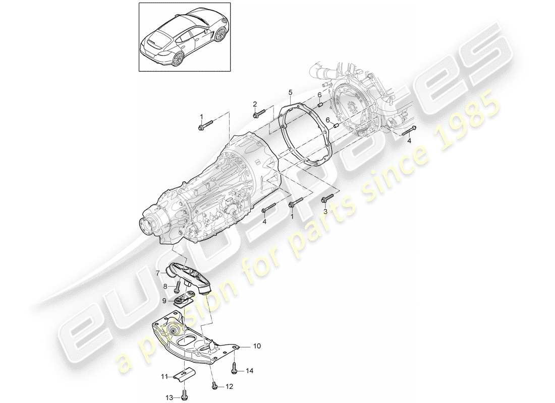 porsche 2016 (panamera 970) mounting parts for engine and transmission transmission carrier parts diagram