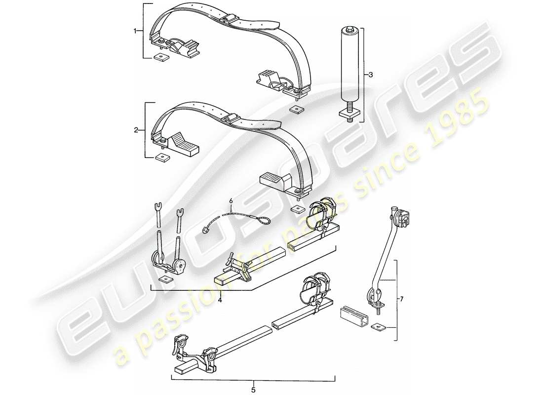 porsche 1987 (944) roof transport system parts diagram