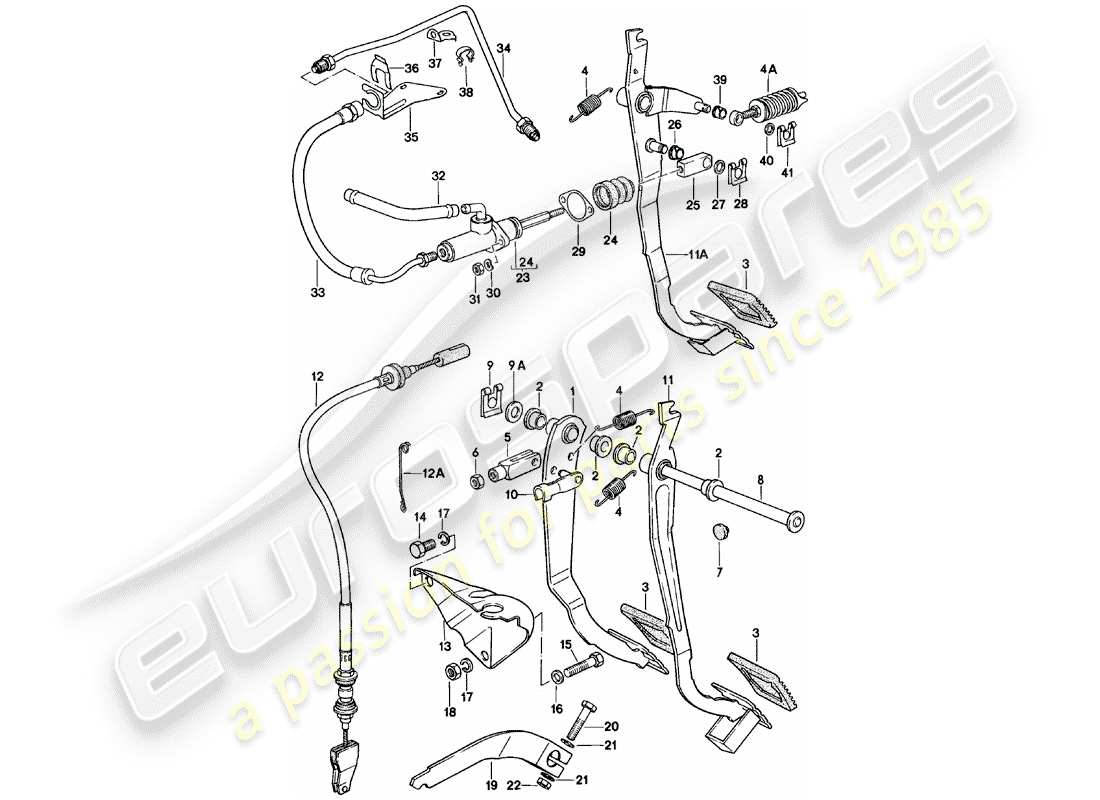 porsche 1985 (924) brake and clutch pedals - cluster parts diagram