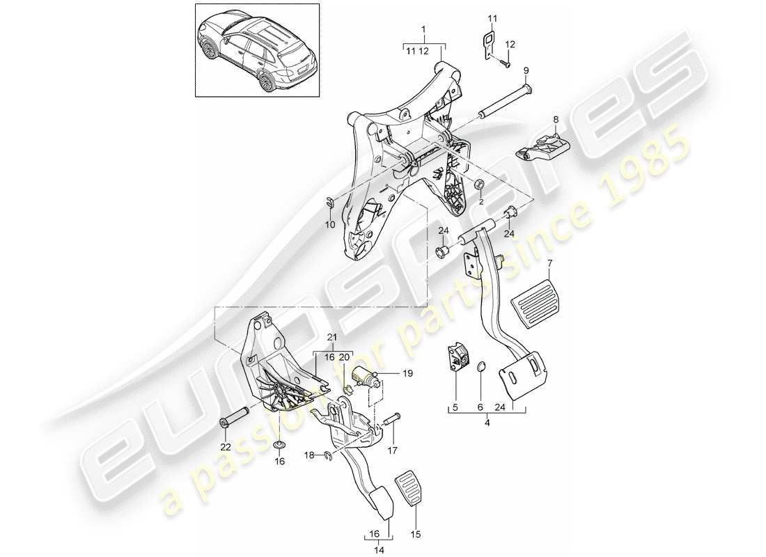 porsche 2011 (cayenne e2 92a) brake and clutch pedals cluster manual gearbox d >>- mj 2014 part diagram