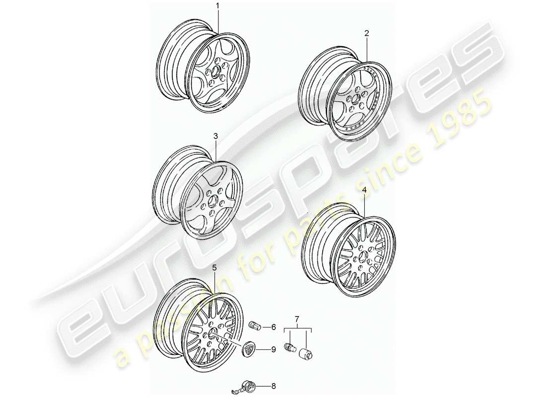 porsche 1986 (tequipment) alloy wheel parts diagram