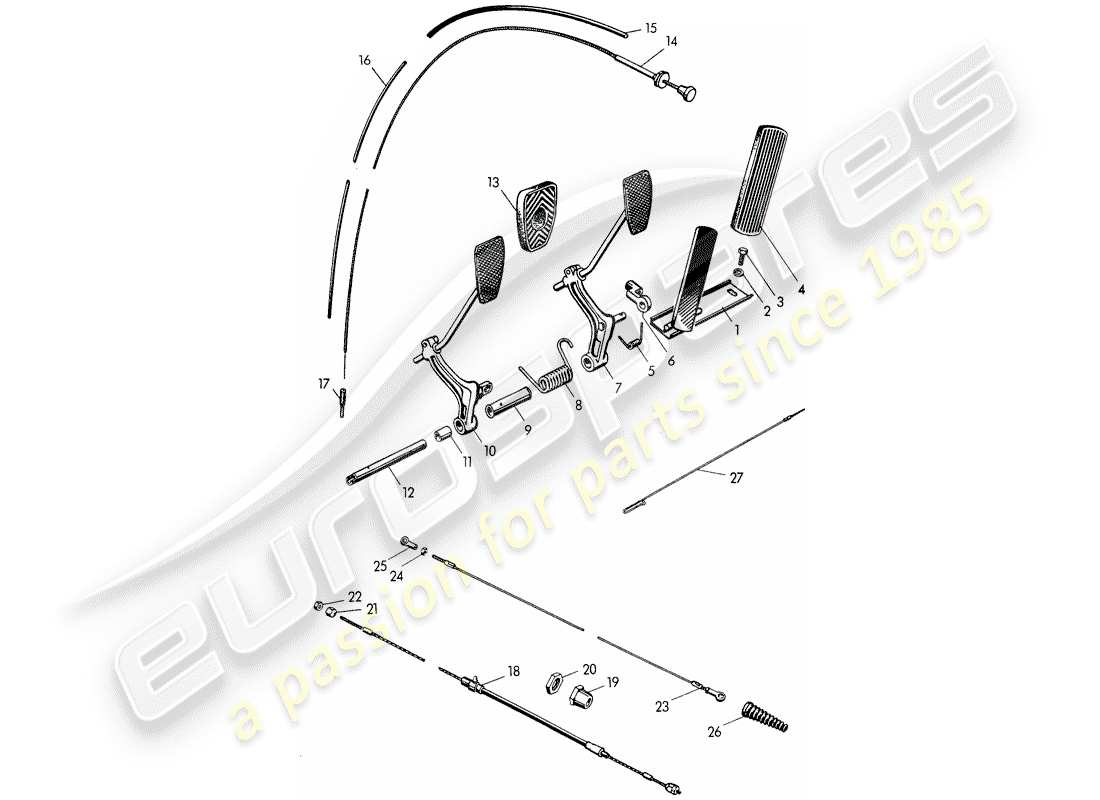 porsche 1950 (356/356a) pedals part diagram