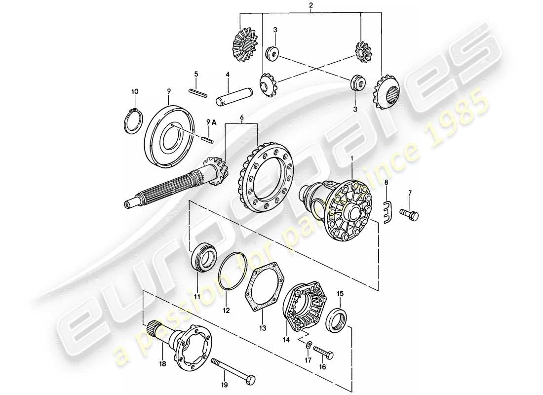 porsche 1980 (928) differential - manual gearbox parts diagram
