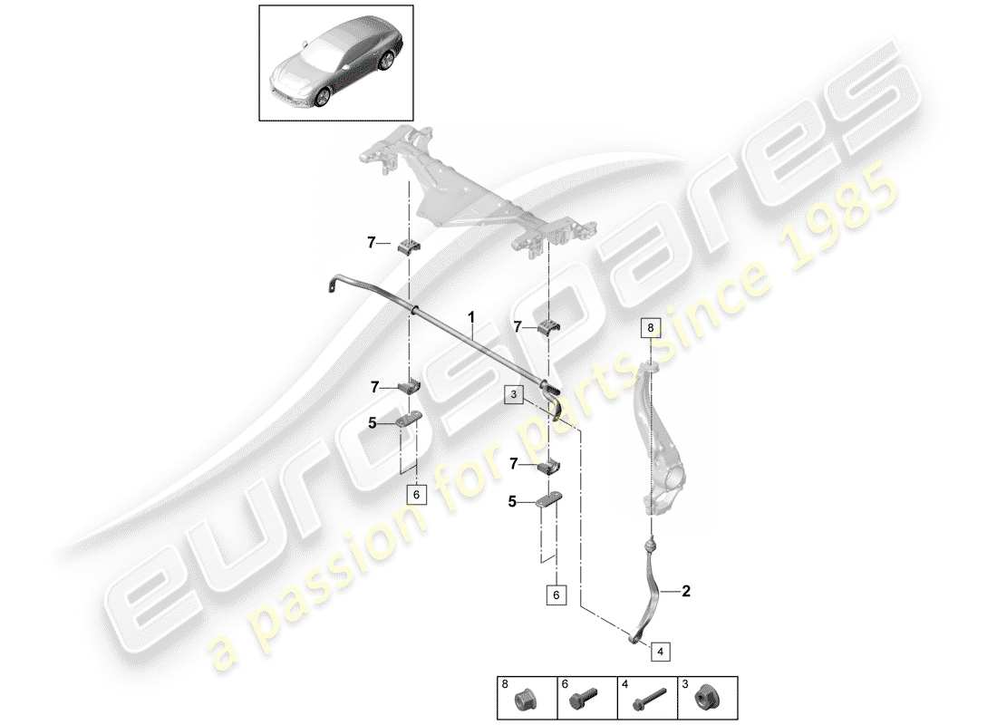 porsche 2018 (panamera 971-1) anti-roll bar front axle part diagram