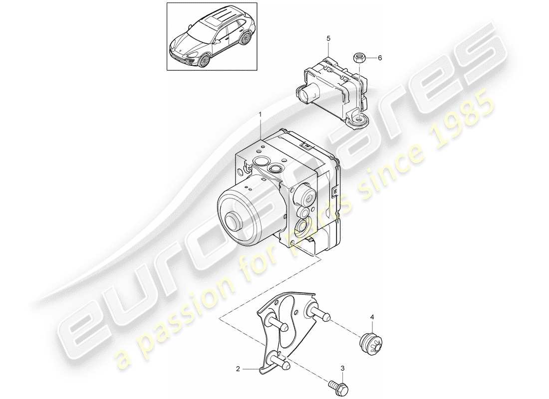 porsche 2013 (cayenne e2 92a) hydraulic unit anti-locking brake syst. -abs- d >>- mj 2014 part diagram