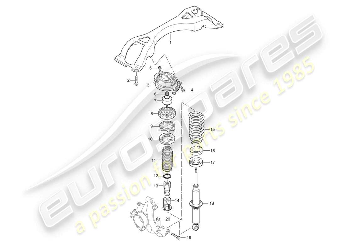 porsche 2008 (cayenne e1 9pa) suspension cross member suspension strut, complete part diagram
