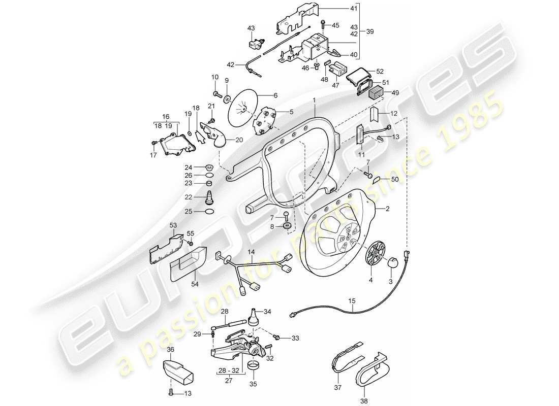 porsche 2008 (cayenne e1 9pa) spare wheel bracket outer part diagram