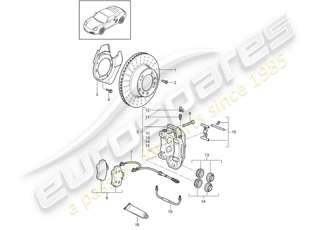 porsche 2012 (987 boxster) disc brake front axle parts diagram