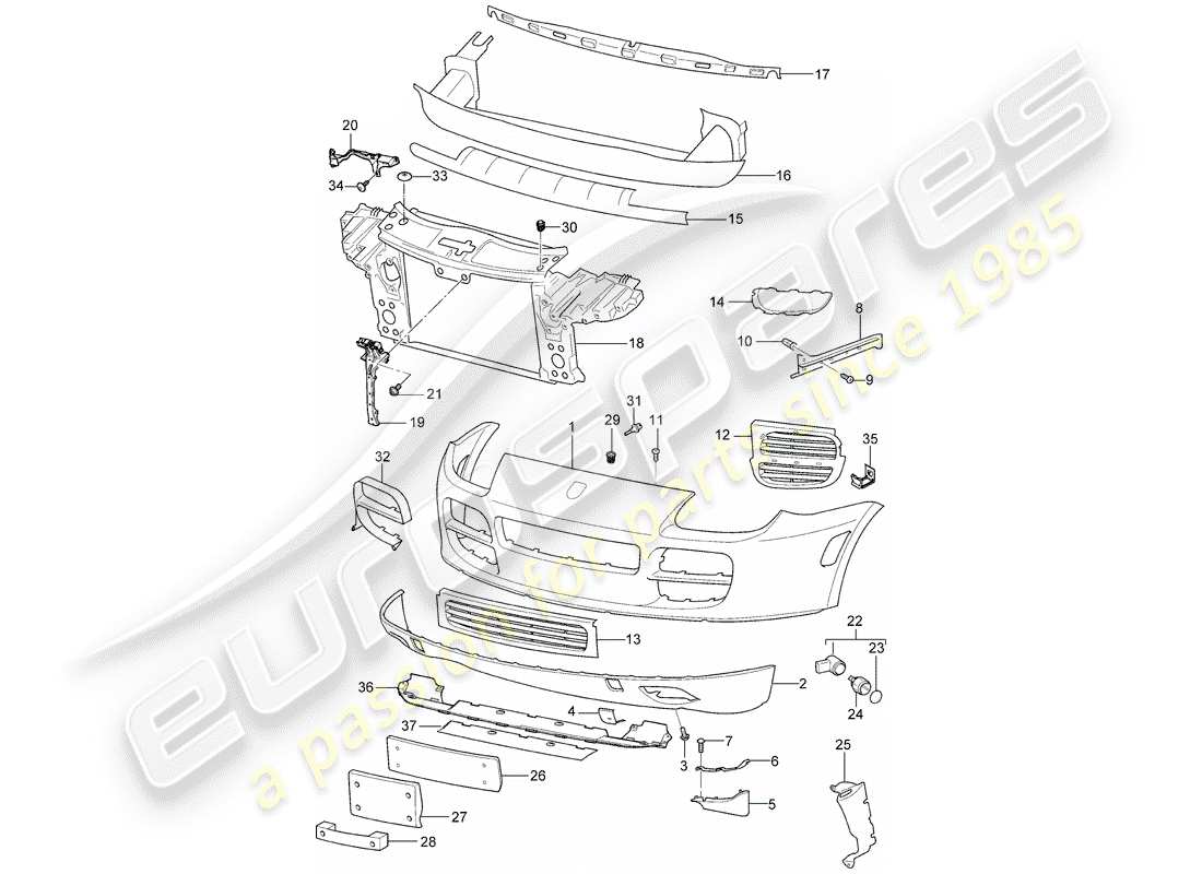 porsche 2006 (cayenne e1 9pa) trim front part diagram