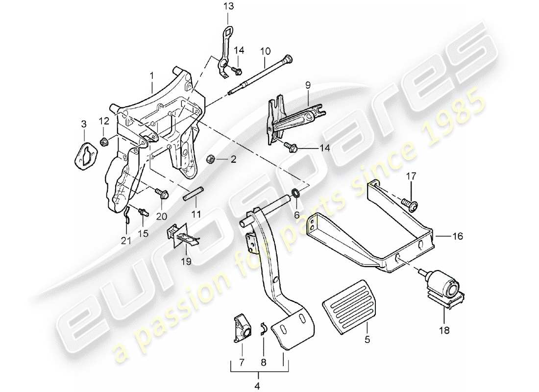porsche cayenne (2005) brake and acc. pedal assembly parts diagram