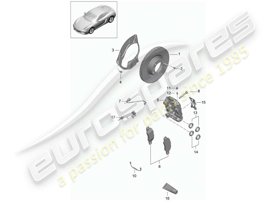 porsche 2016 (981 cayman) disc brake front axle part diagram