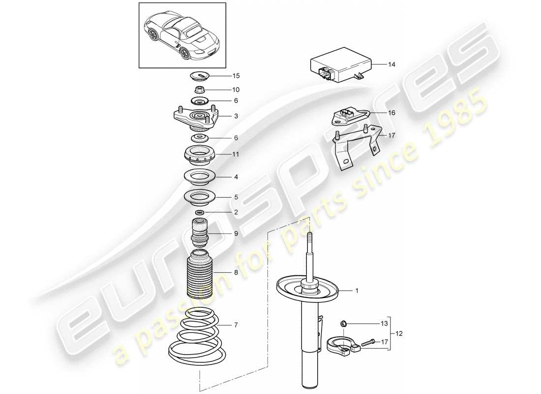 porsche 2010 (987 boxster) suspension suspension strut, complete parts diagram