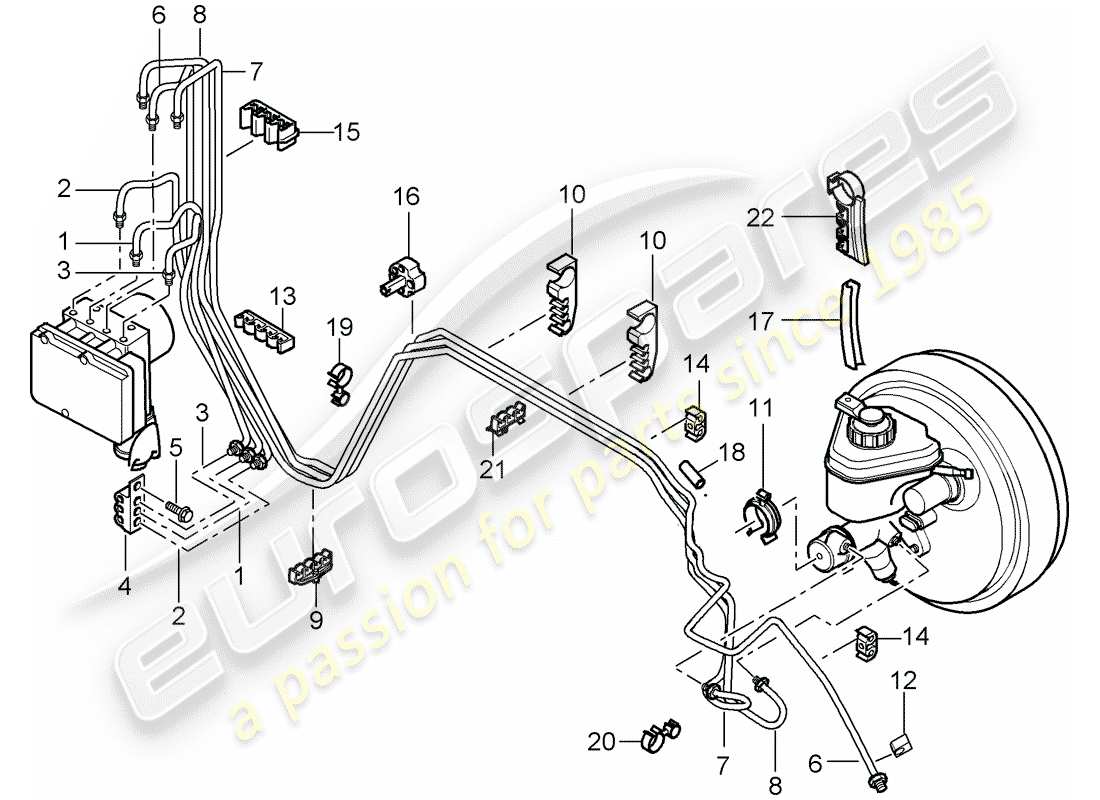 porsche 2003 (cayenne e1 9pa) brake line front end parts diagram