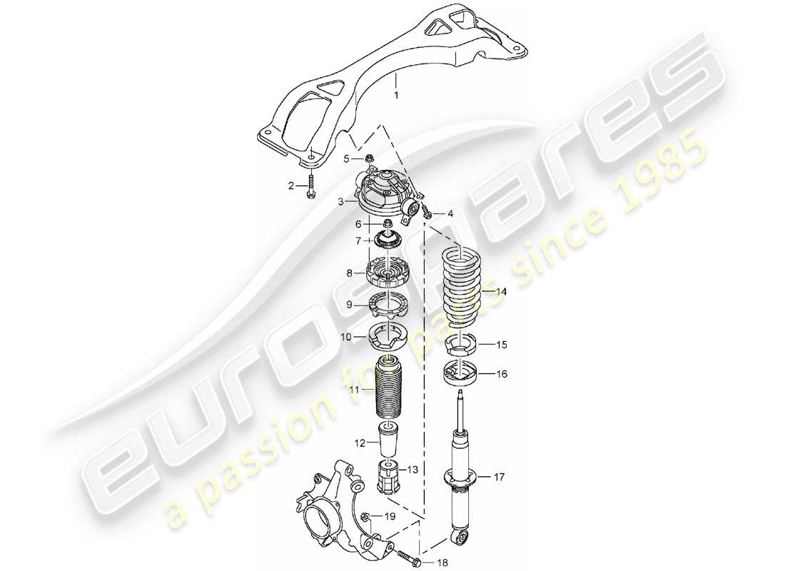 porsche 2004 (cayenne e1 9pa) suspension cross member shock absorbers parts diagram