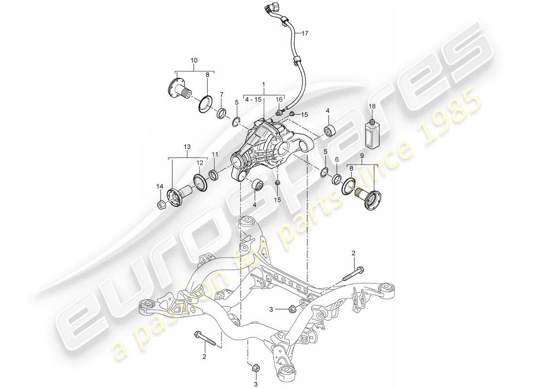 porsche 2003 (cayenne e1 9pa) rear axle differential ready for installation parts diagram