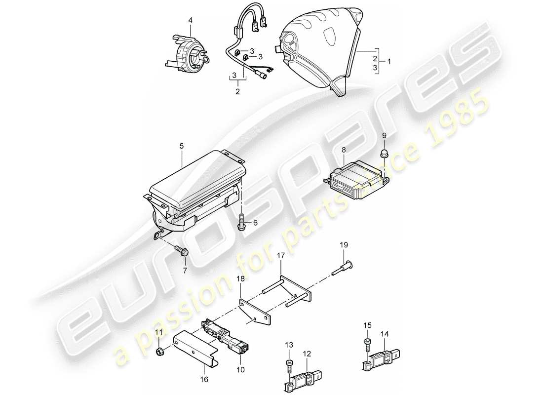 porsche 2003 (cayenne e1 9pa) airbag parts diagram