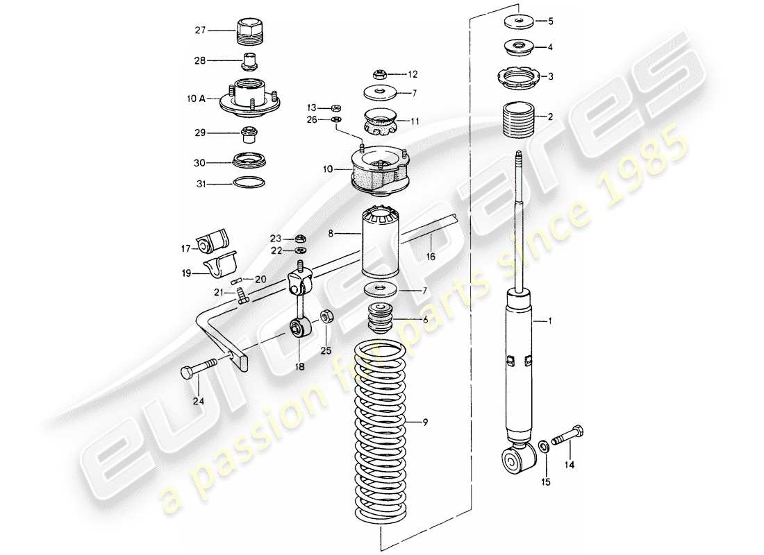 porsche 1994 (964) shock absorber - stabilizer parts diagram