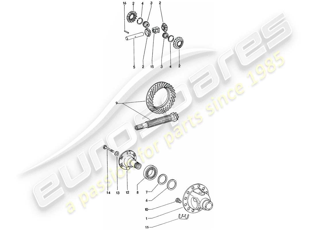 porsche 1975 (914) differential - manual gearbox part diagram