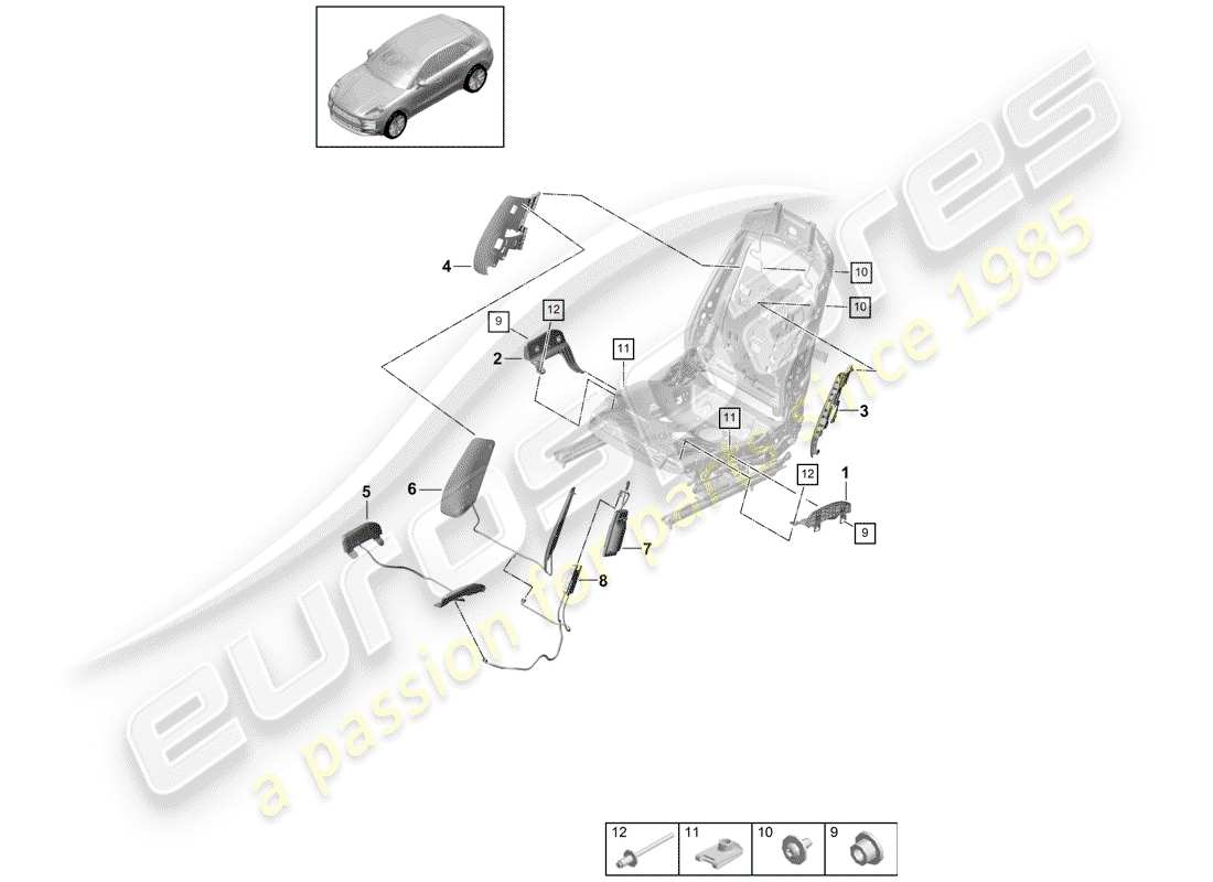 porsche 2019 (macan) pneumatic components for seat sports seat part diagram