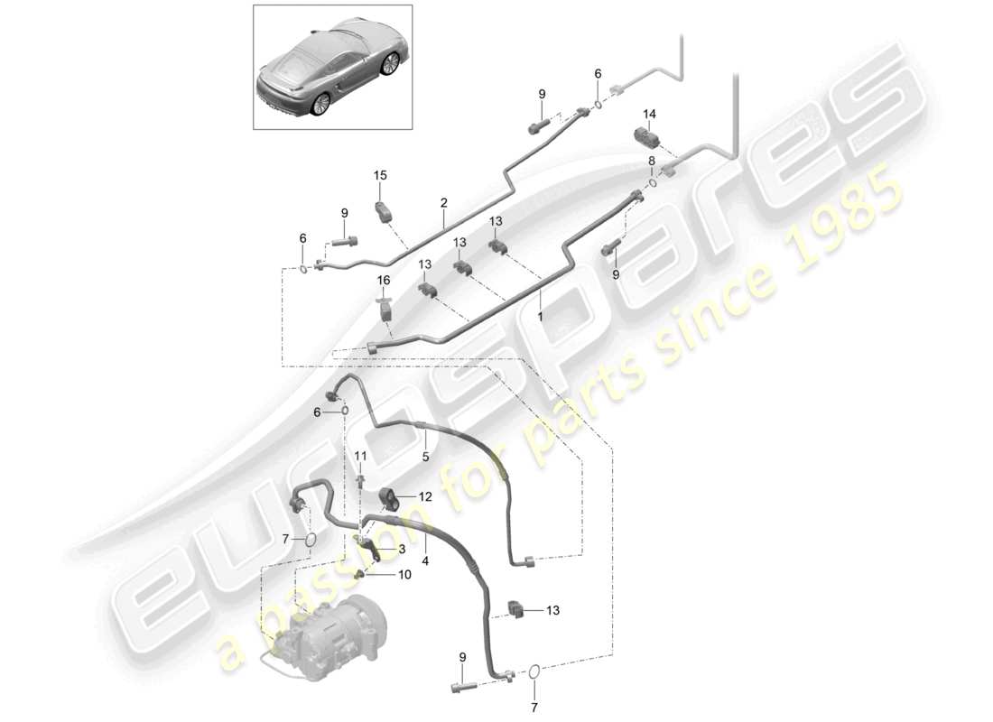 porsche 2016 (981 cayman gt4) refrigerant circuit underbody and rear end part diagram