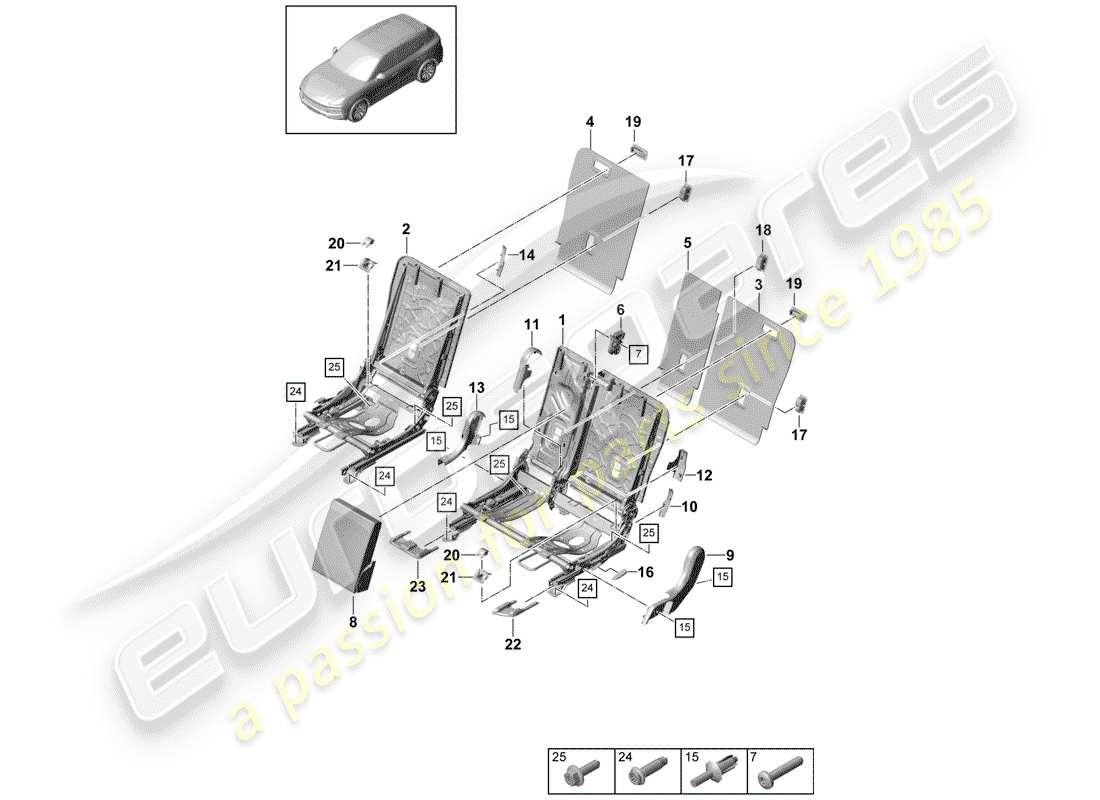 porsche 2019 (cayenne e3 9ya/9yb) back seat backrest trim accessories sports seat parts diagram