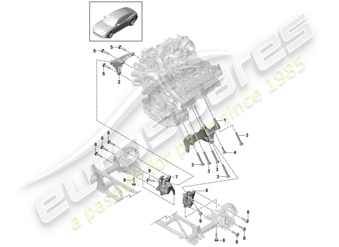porsche 2019 (panamera 971-1) engine lifting tackle console for engine mounting engine brackets part diagram