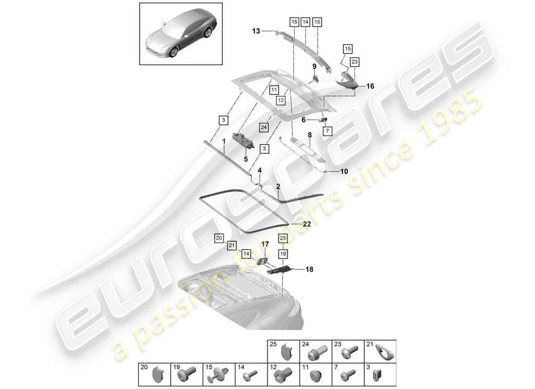 porsche 2020 (panamera 971-1) gaskets sound absorber rear lid part diagram