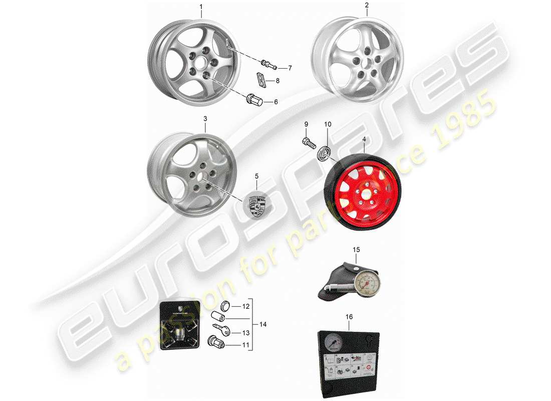 porsche 1994 (968) alloy wheel part diagram