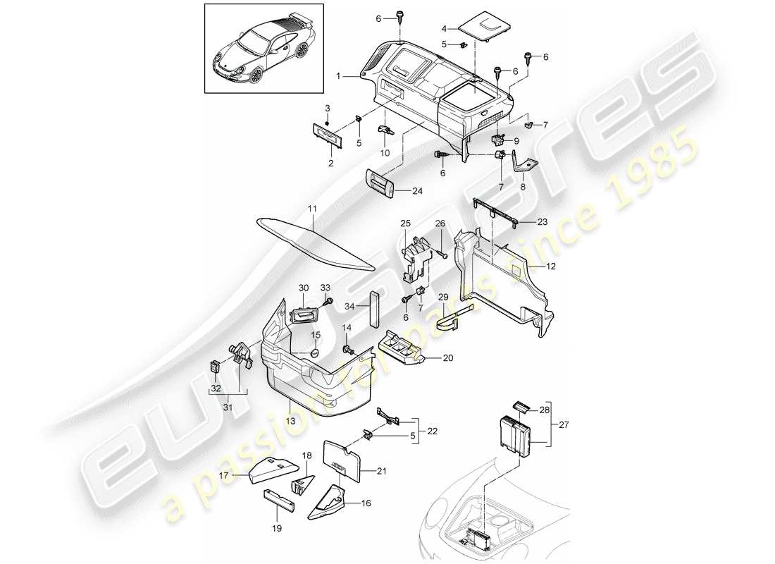 porsche 2010 (997-2 gt3) luggage compartment parts diagram