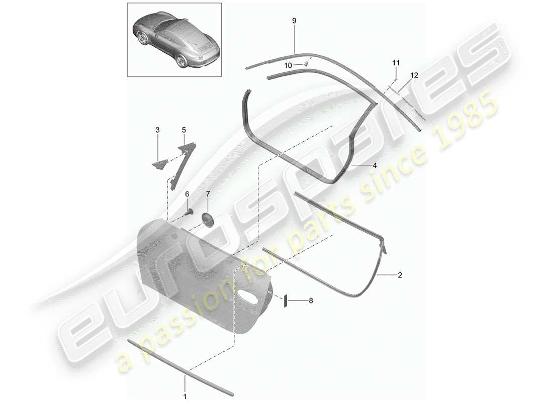porsche 2014 (991-1) door seal and trim parts diagram