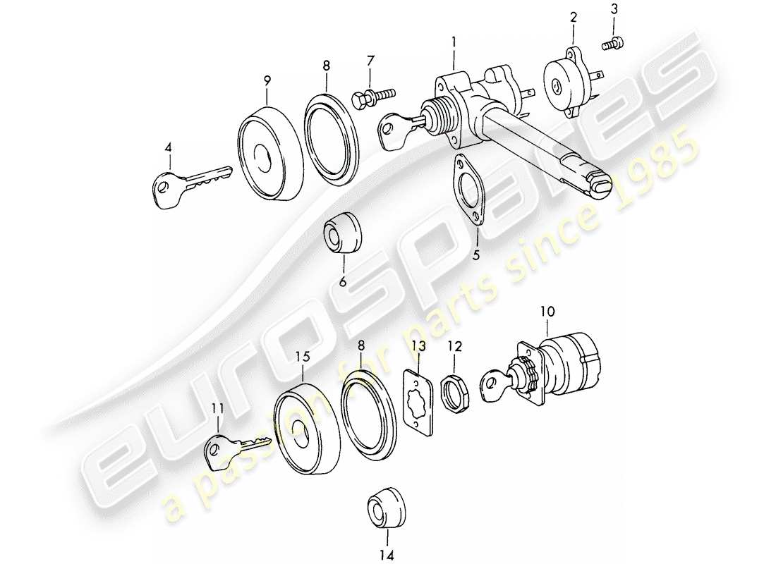 porsche 1968 (911/912) steering lock - ignition starter switch parts diagram