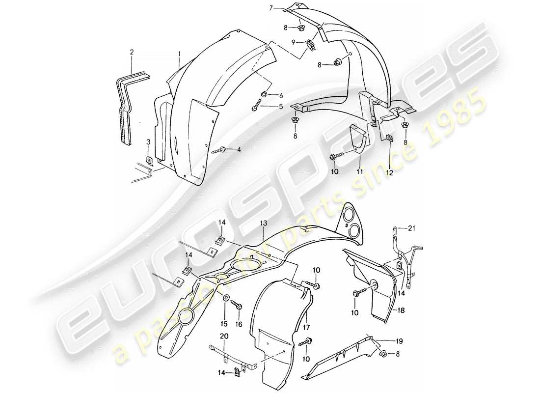 porsche 1989 (964) cover - wheel housing parts diagram