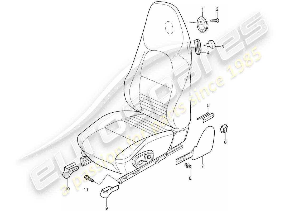 porsche 2005 (996 turbo / gt2) front seat part diagram