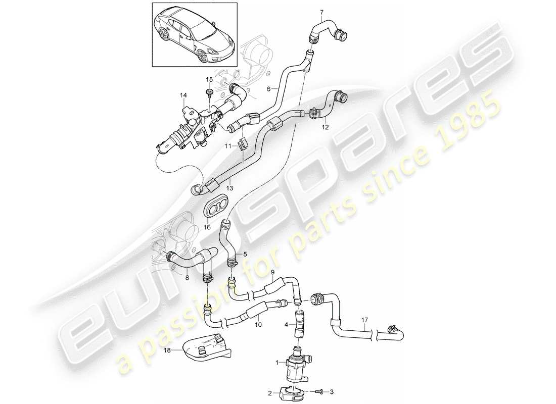 porsche 2011 (panamera 970) coolant pipe supply pipe return line water box auxiliary heater part diagram