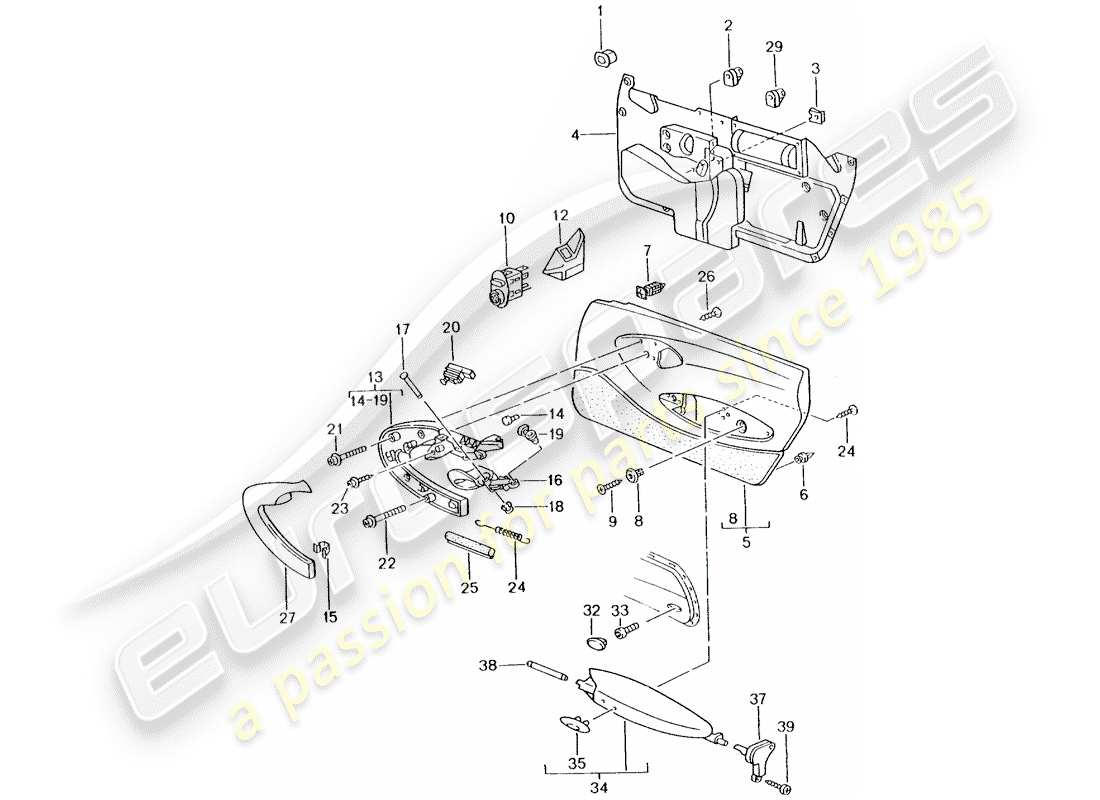 porsche 2004 (996 turbo / gt2) door panel - accessories part diagram