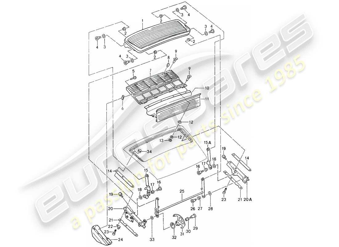 porsche 1989 (964) rear spoiler parts diagram