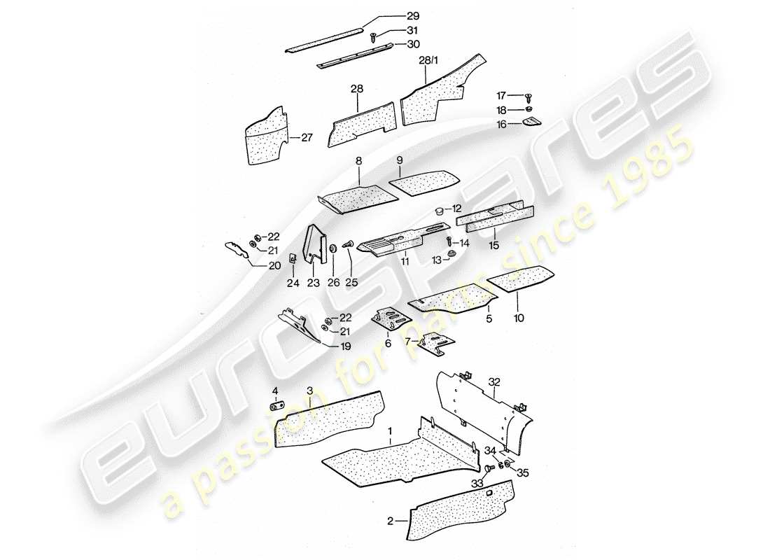 porsche 1976 (911 turbo) lining part diagram
