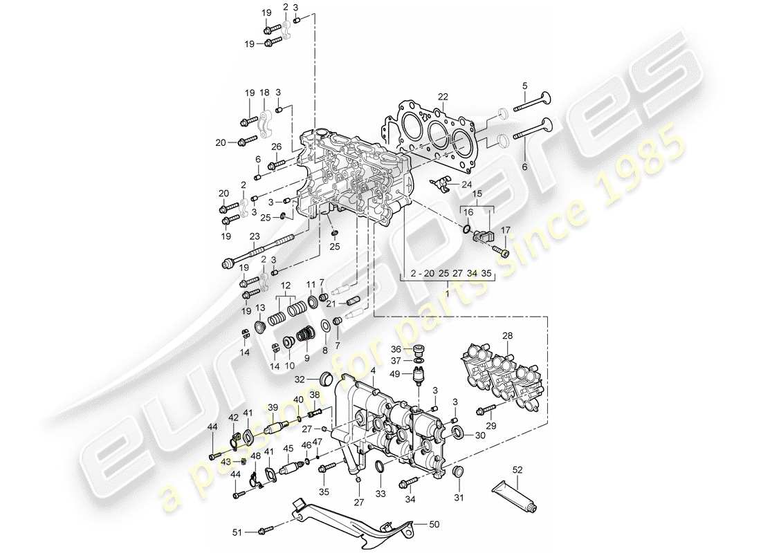 porsche boxster 987 (2007) cylinder head parts diagram