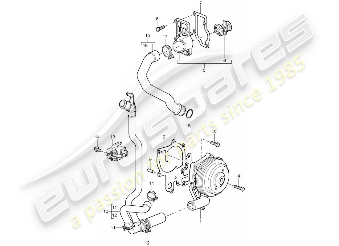 porsche 2008 (997-1) water pump parts diagram