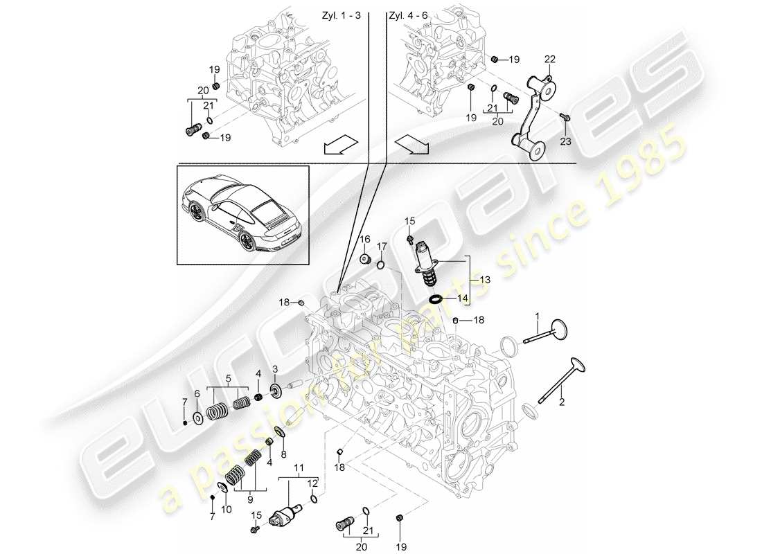 porsche 2013 (997-2 turbo / gt2 rs) cylinder head parts diagram