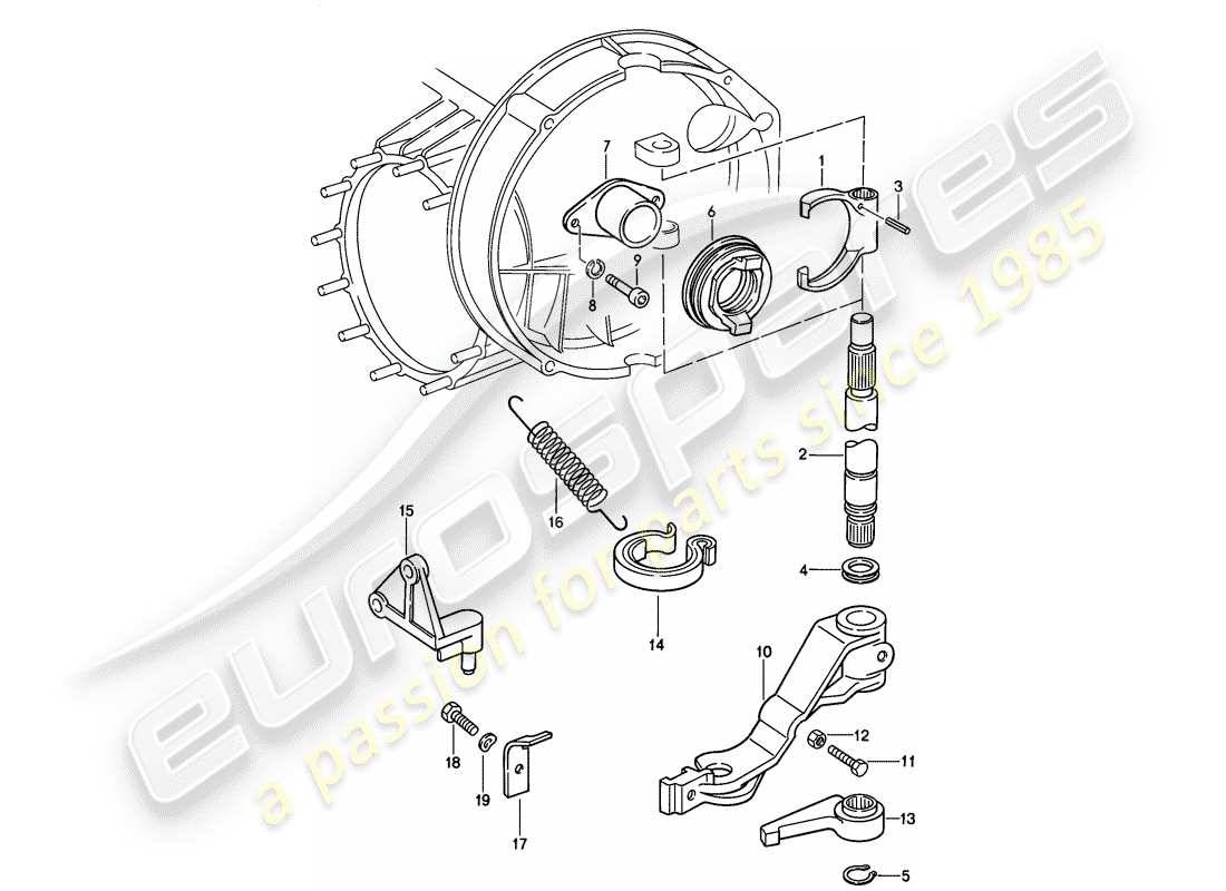 porsche 1987 (911) clutch release - mechanical part diagram