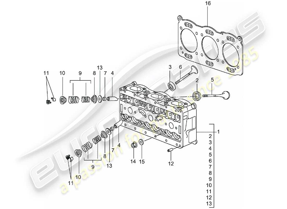 porsche 2001 (996 gt3) cylinder head part diagram