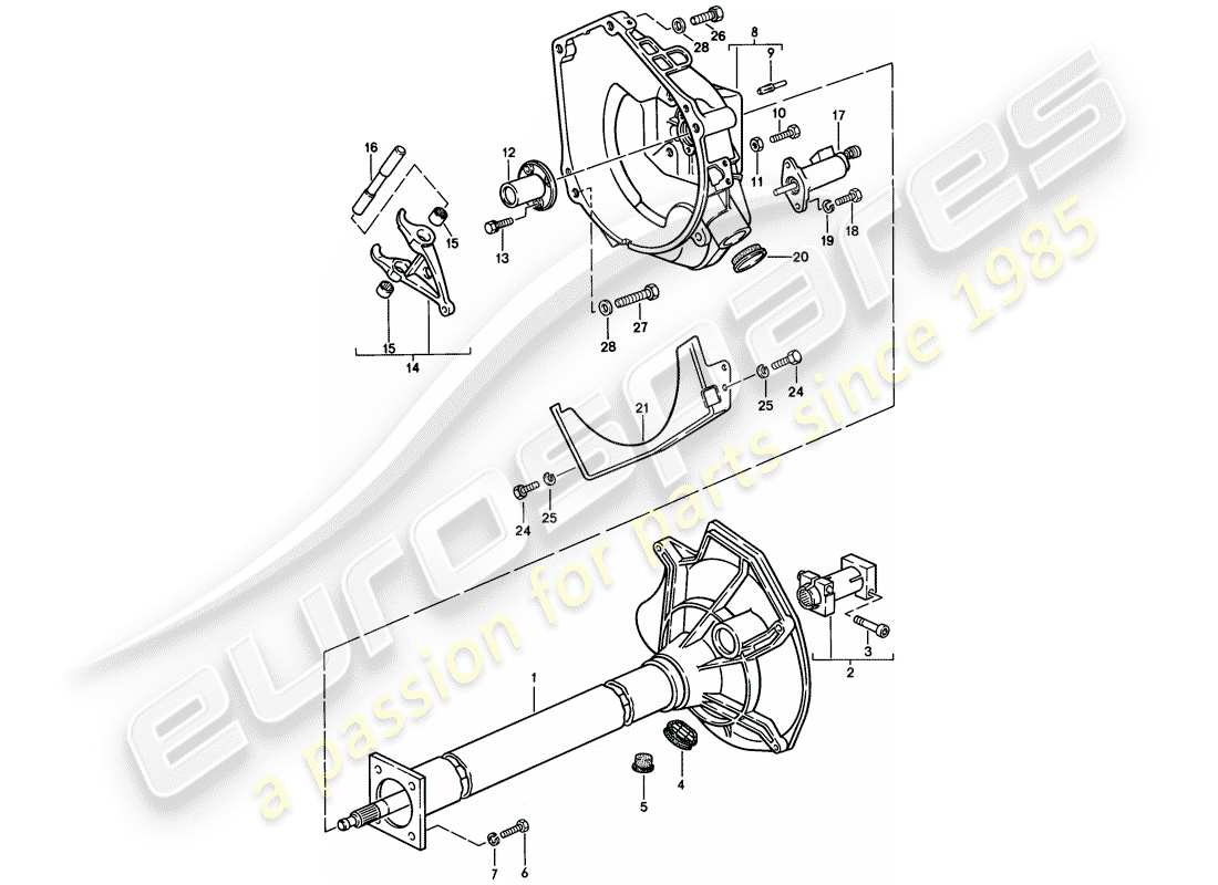 porsche 1983 (944) central tube - for - manual gearbox parts diagram