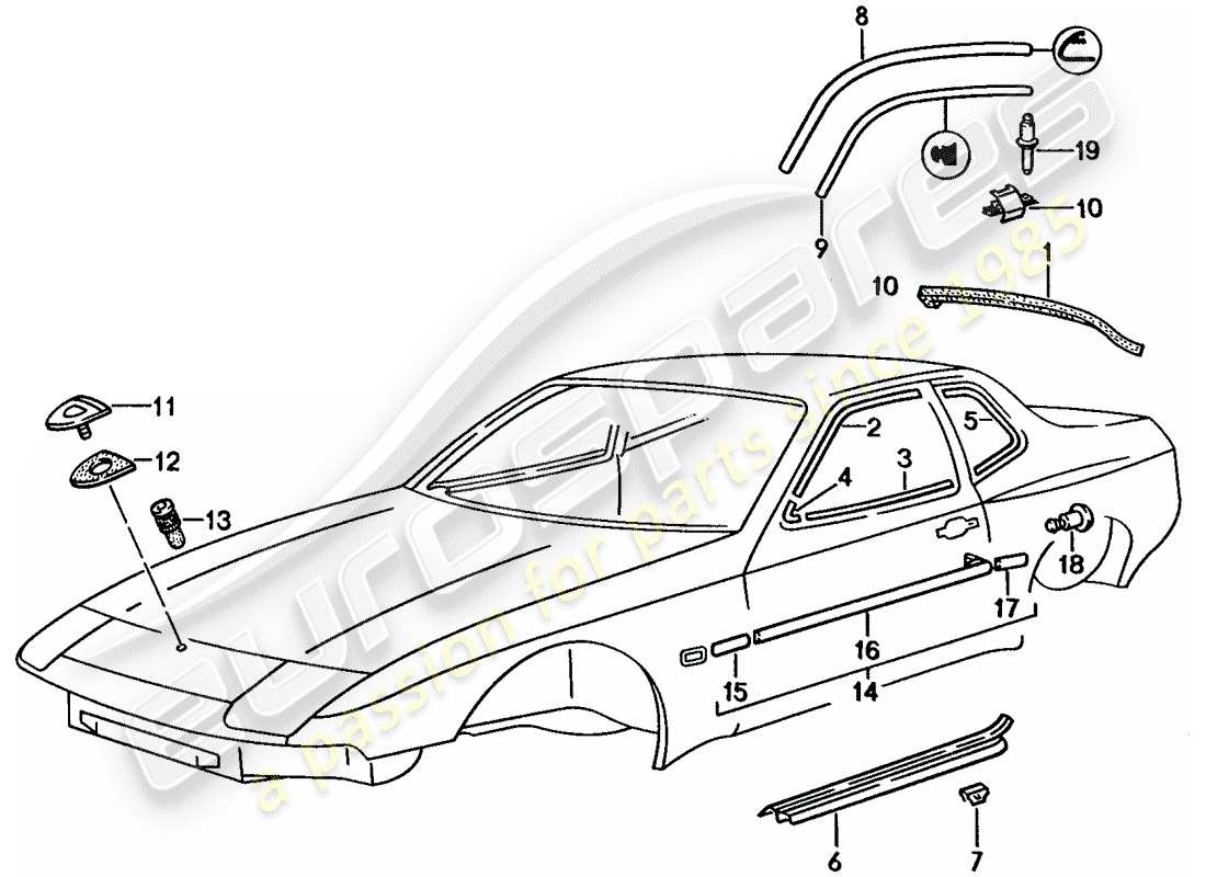 porsche 1989 (944) decorative moulding parts diagram