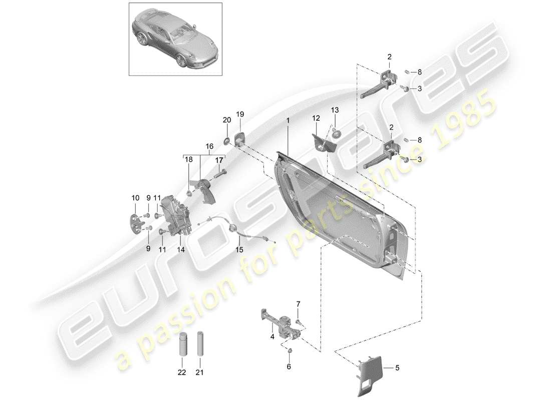 porsche 2015 (991-1 turbo) door shell door lock d >>- mj 2016 part diagram