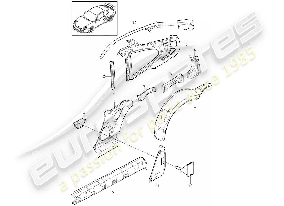 porsche 2013 (997-2 turbo / gt2 rs) side panel parts diagram