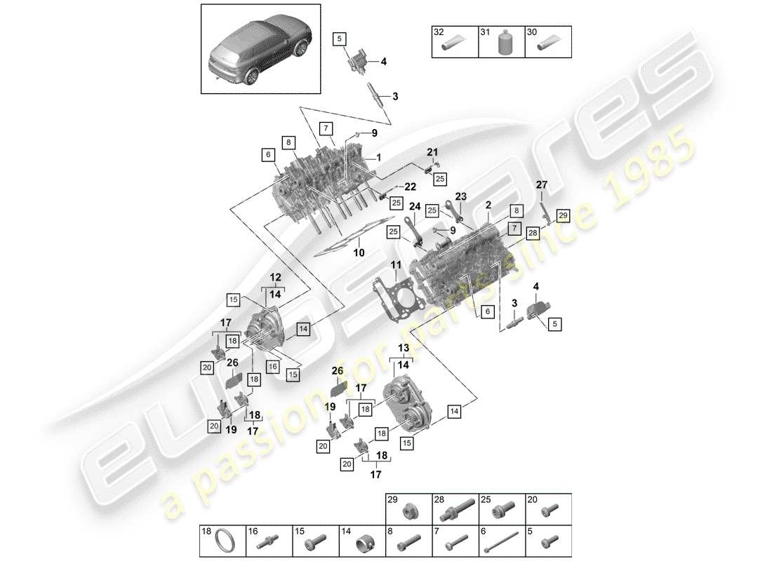 porsche 2020 (cayenne e3 9ya/9yb) cylinder head part diagram